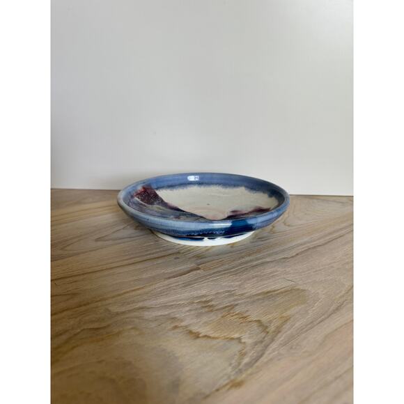 VINTAGE Blue Purple Footed Plate Ceramic Art Pottery Hand Painted Decoration - Picture 3 of 5